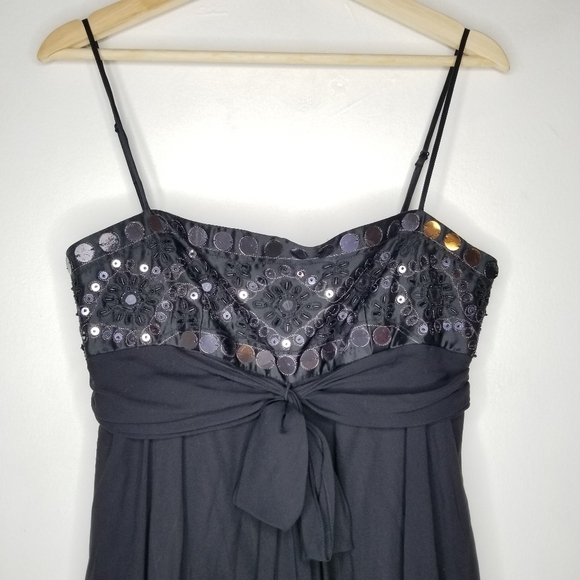 BCBGMaxAzria Silk Dress‎ Mini Chiffon Bead Sequins Cocktail Little Black Women 6 - Picture 3 of 14